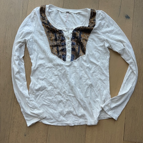 Free People Tiger Eyes Henley Button Sequin
White Gold Top - Picture 2 of 7